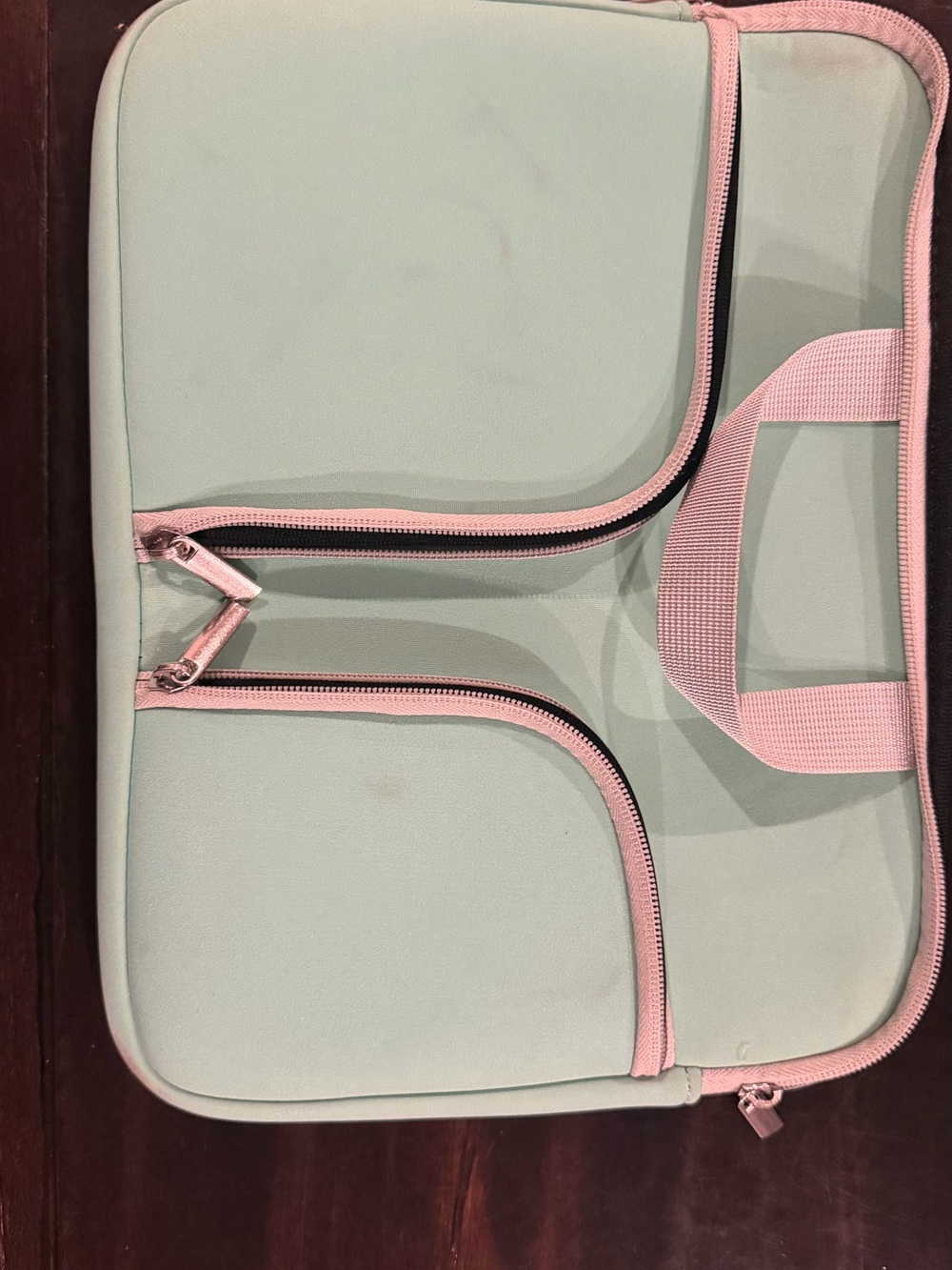 Mint Green Laptop Tote with Pink Trim - Chromebook bag